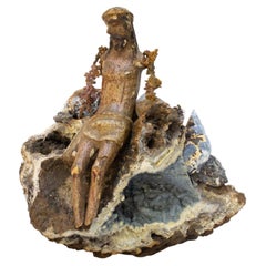 18th Century Italian Figure of Christ with Natural Blue Shell, Agate, and Copper