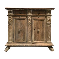 18th Century Italian Finely-Carved Credenza, Two Drawers, Two Slides, Two Doors