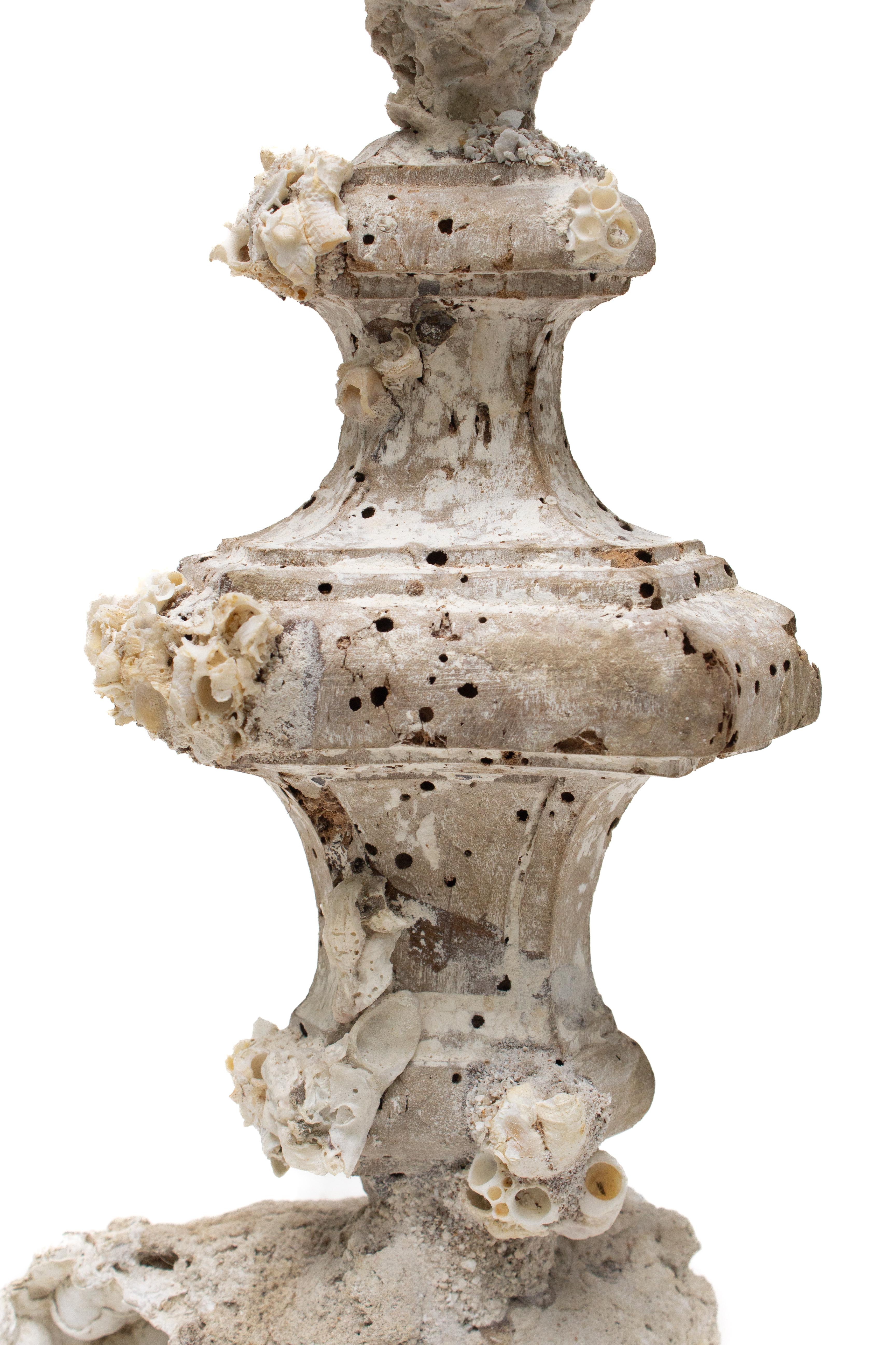 Hand-Carved 18th Century Italian 'Florence Fragment' Candlestick Base with Fossil Coral For Sale