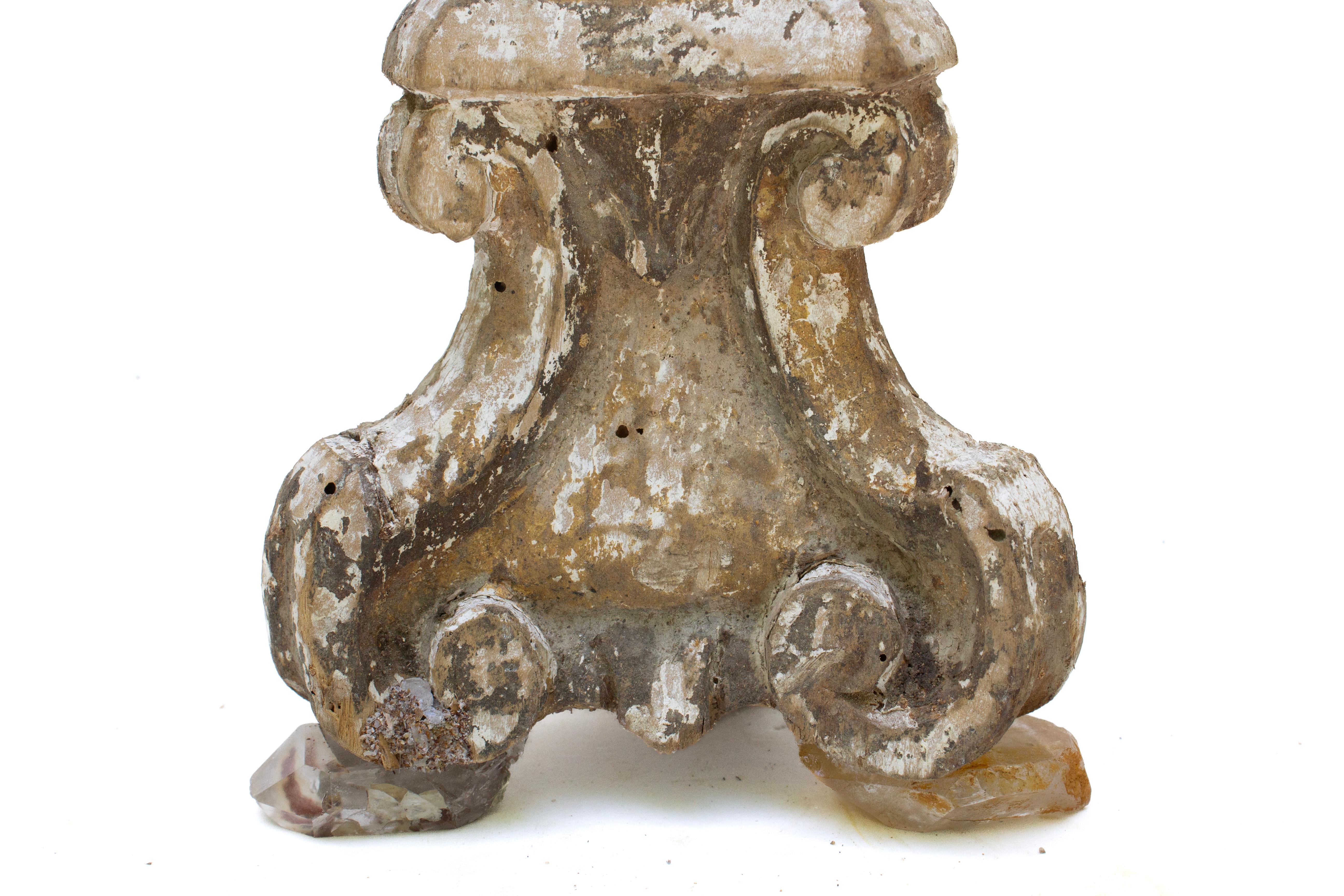 Hand-Carved 18th Century Italian 'Florence Fragment' with an Ammonite and Crystal Quartz For Sale