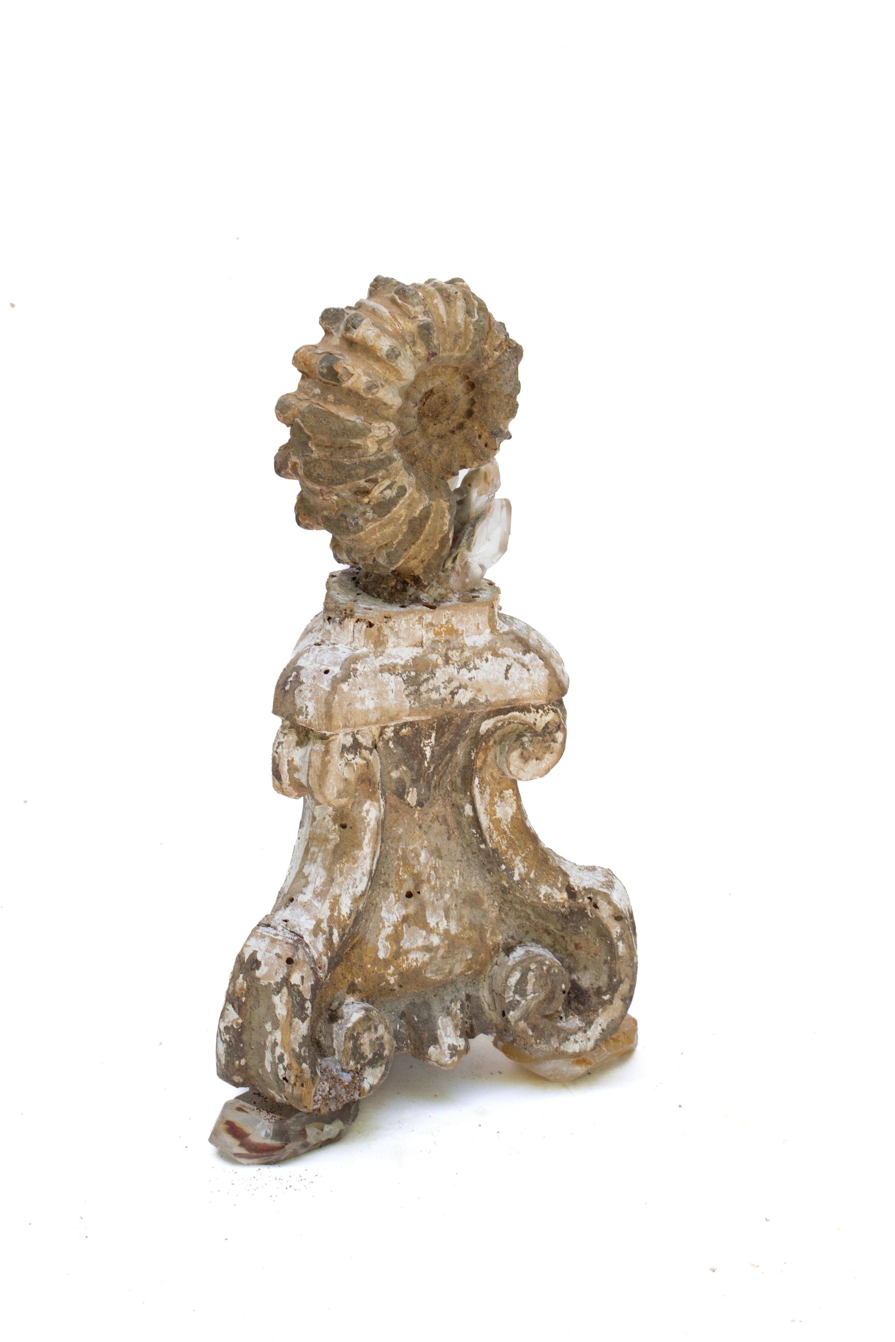 18th Century and Earlier 18th Century Italian 'Florence Fragment' with an Ammonite and Crystal Quartz For Sale