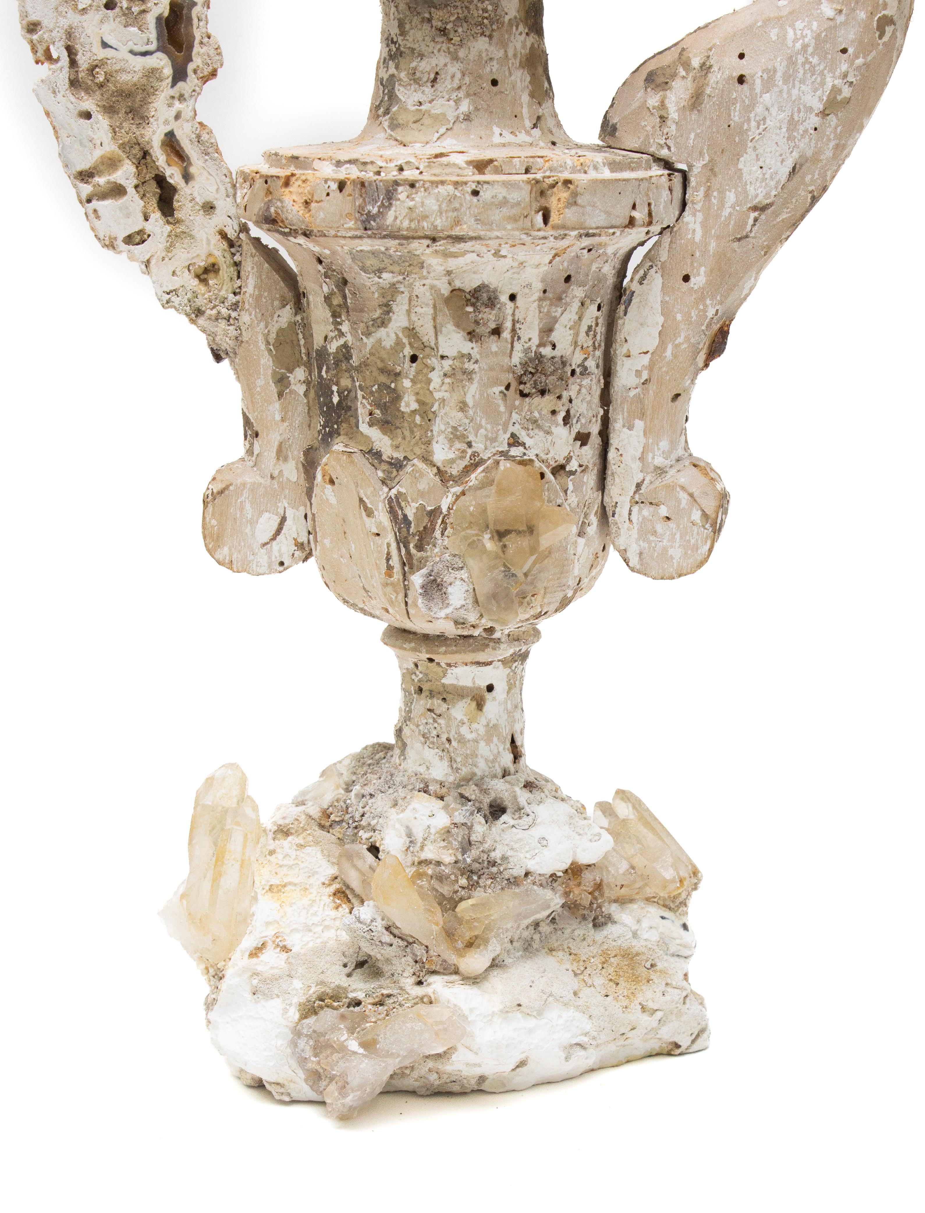 Hand-Carved 18th Century Italian 'Florence Fragment' with Fossil Coral and Lemon Crystals For Sale