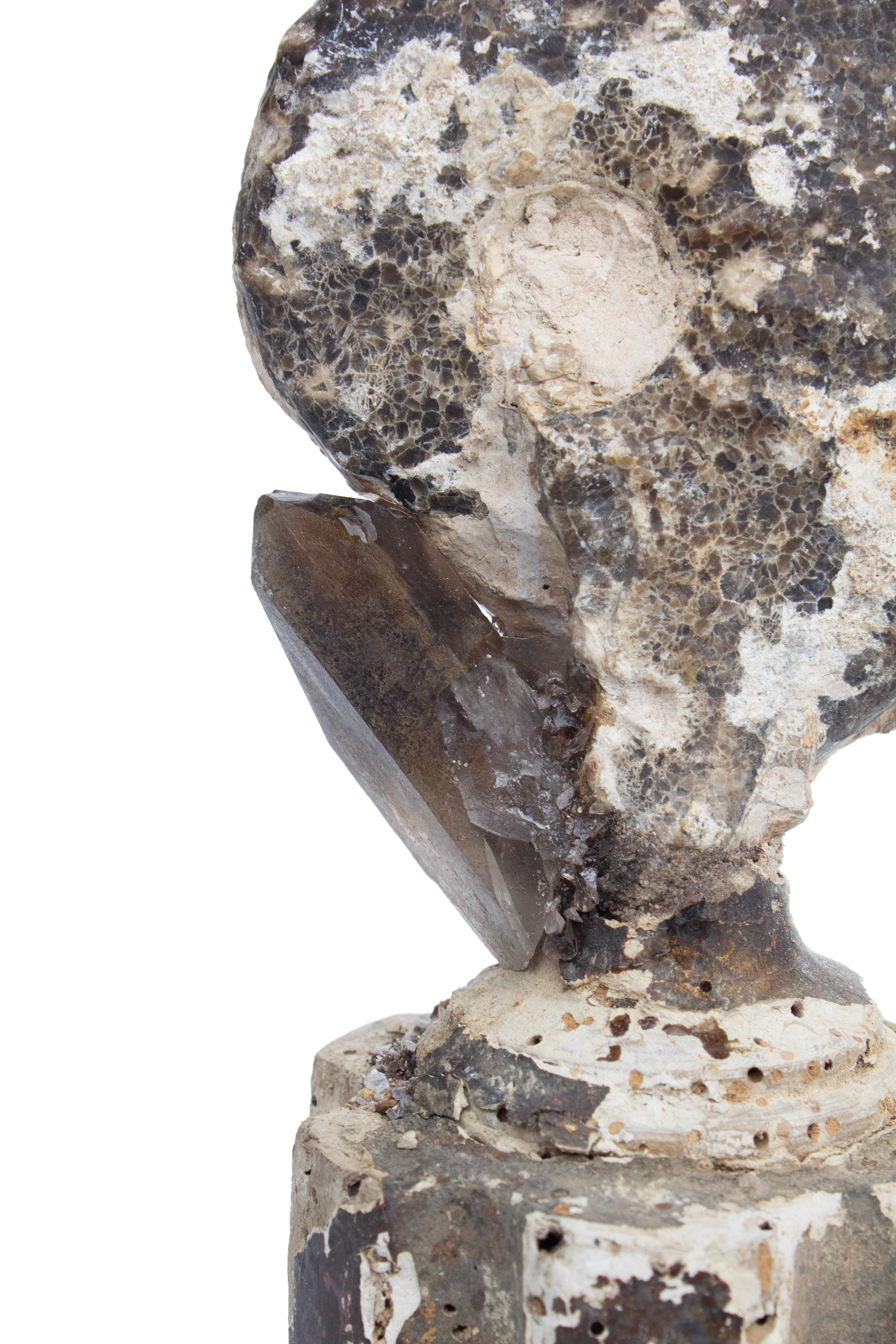 Hand-Carved 18th Century Italian 'Florence Fragment' with Smokey Crystal Quartz and Ammonite For Sale