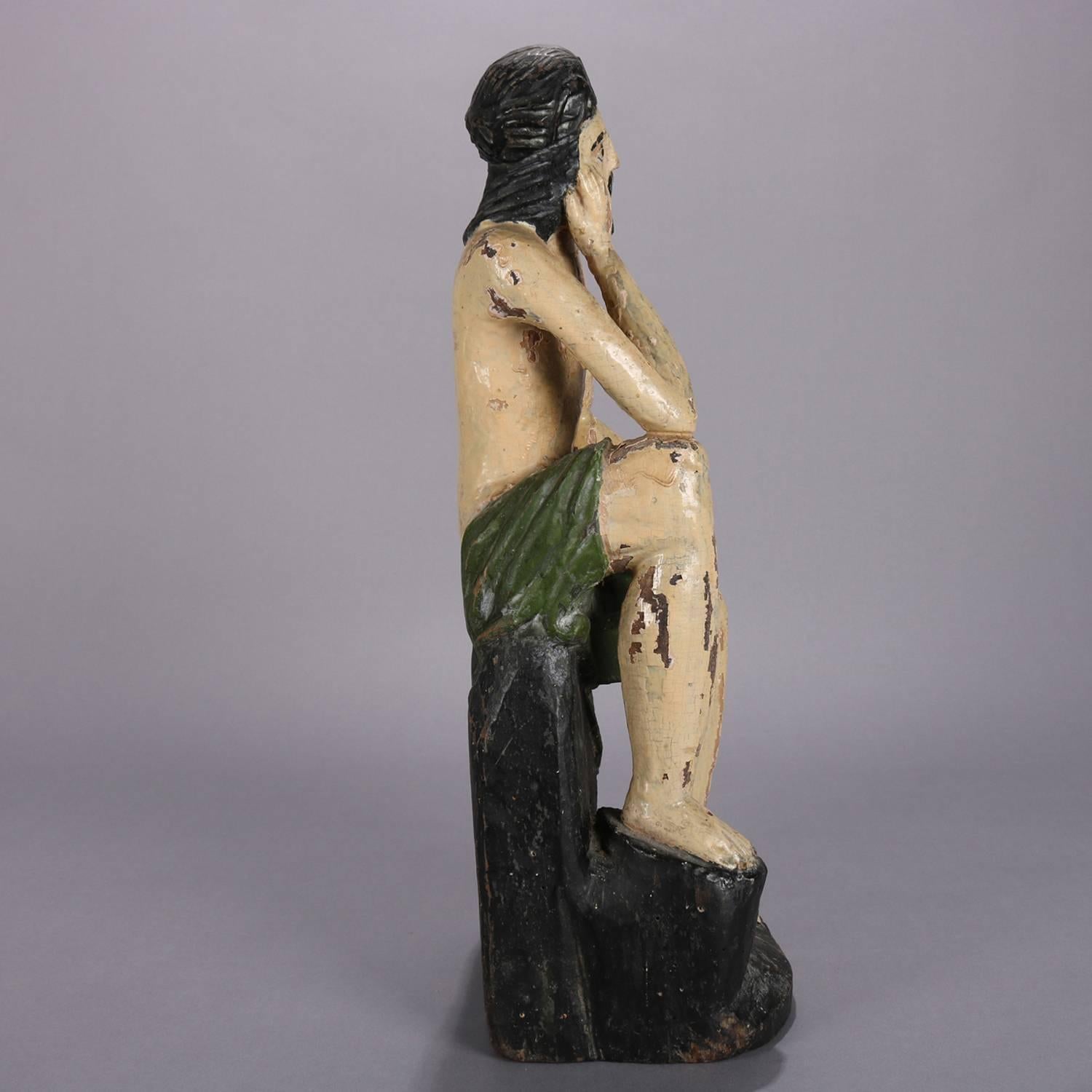 18th Century Italian Folk Art Figural Carved Wood Sculpture Icon of Jesus Christ In Good Condition In Big Flats, NY