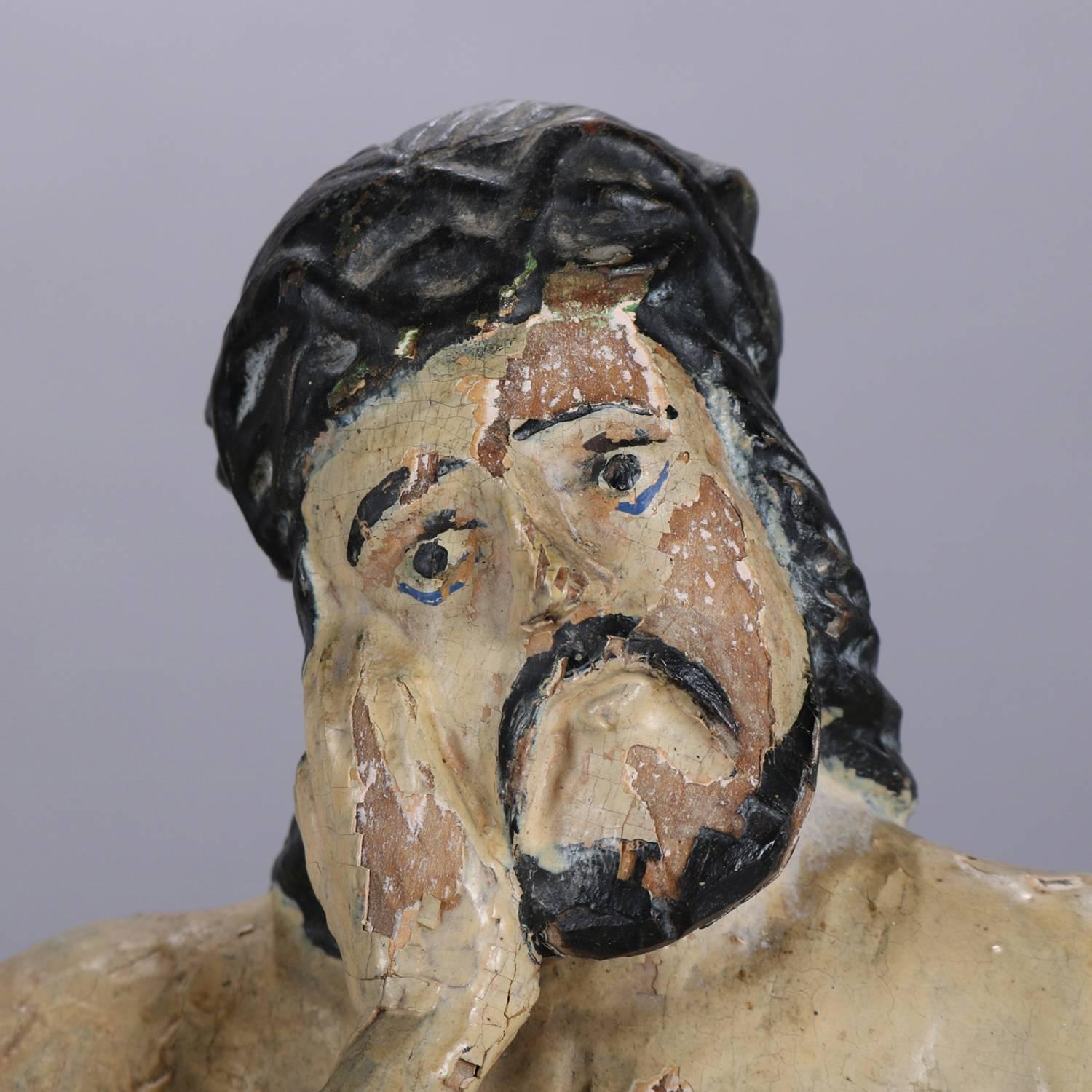 18th Century Italian Folk Art Figural Carved Wood Sculpture Icon of Jesus Christ 1