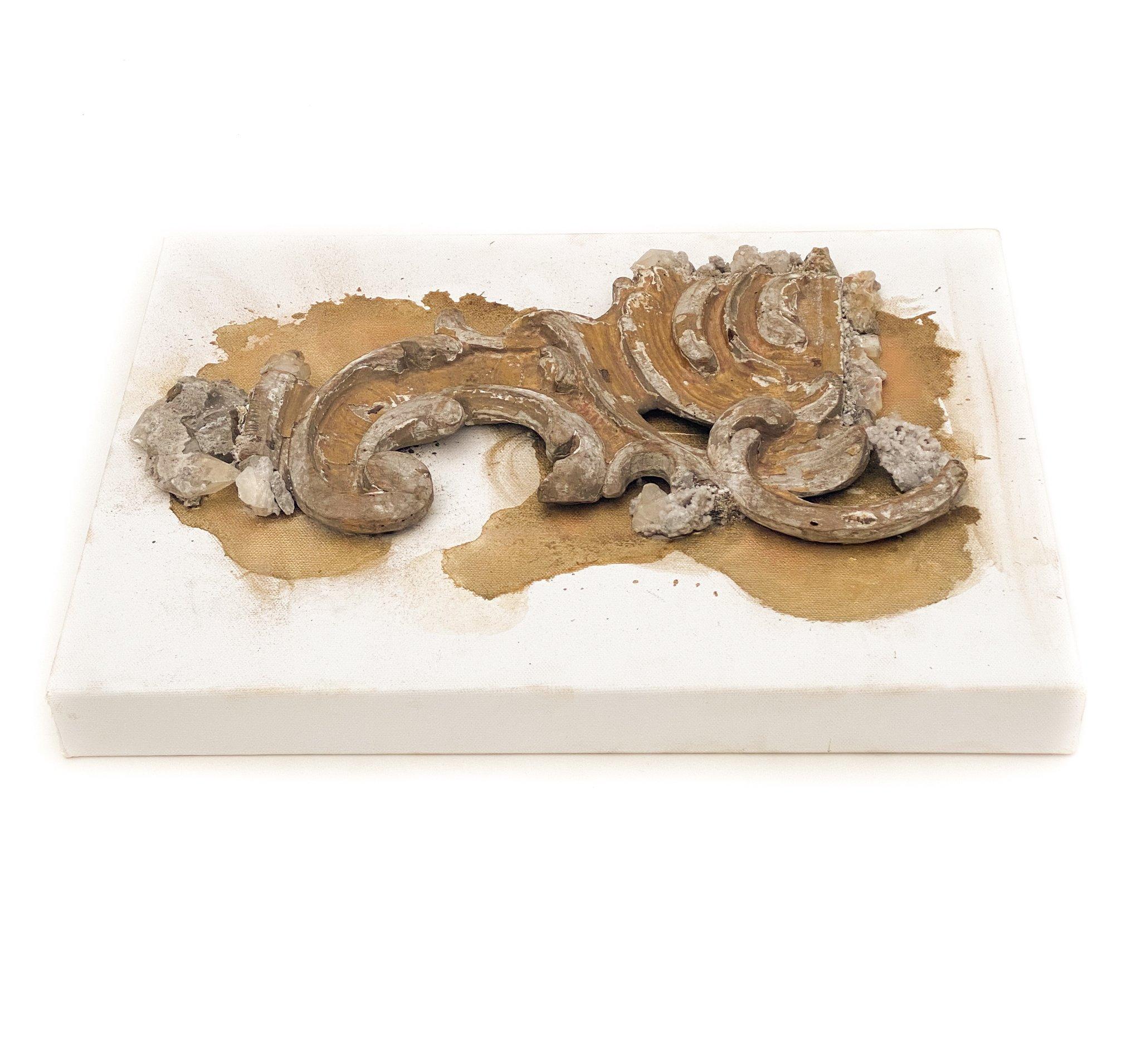 Hand-Carved 18th Century Italian Fragment and Calcite Crystal Wall-Mounted Sculpture