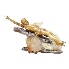 Sculptural 18th Century Italian Gold Leaf Figure of Christ on a Calcite Cluster