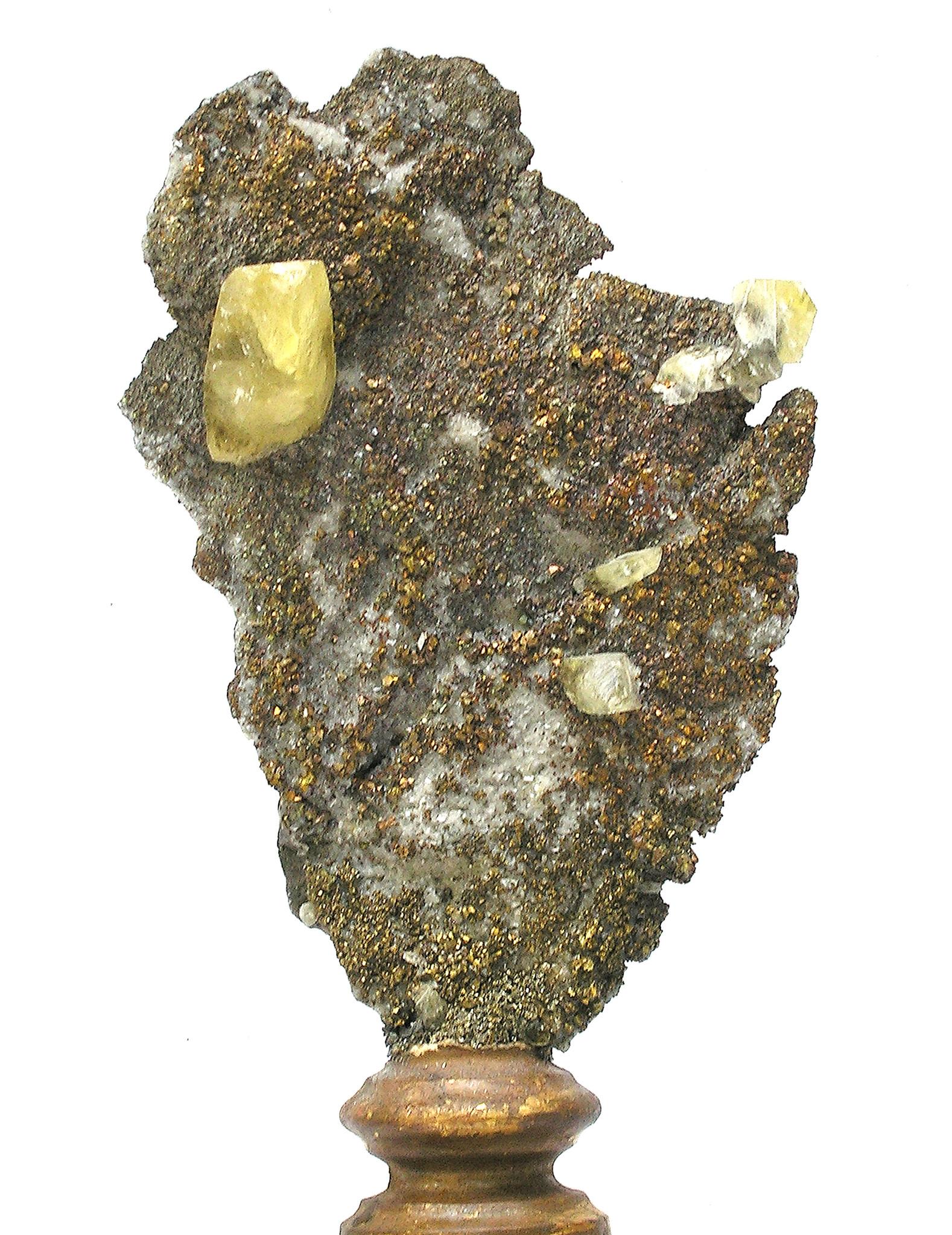 Rococo 18th Century Italian Fragment with Chalcopyrite and Calcite Crystals in Matrix For Sale