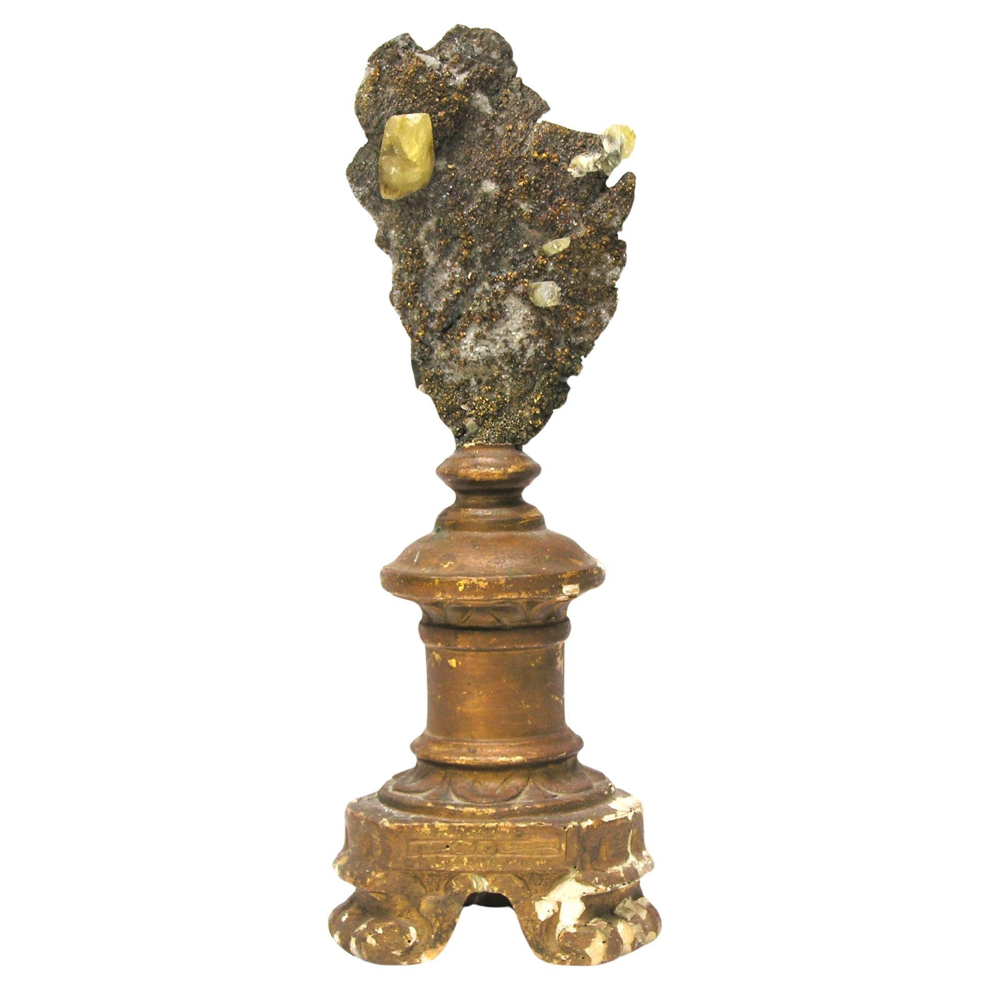18th Century Italian Fragment with Chalcopyrite and Calcite Crystals in Matrix For Sale