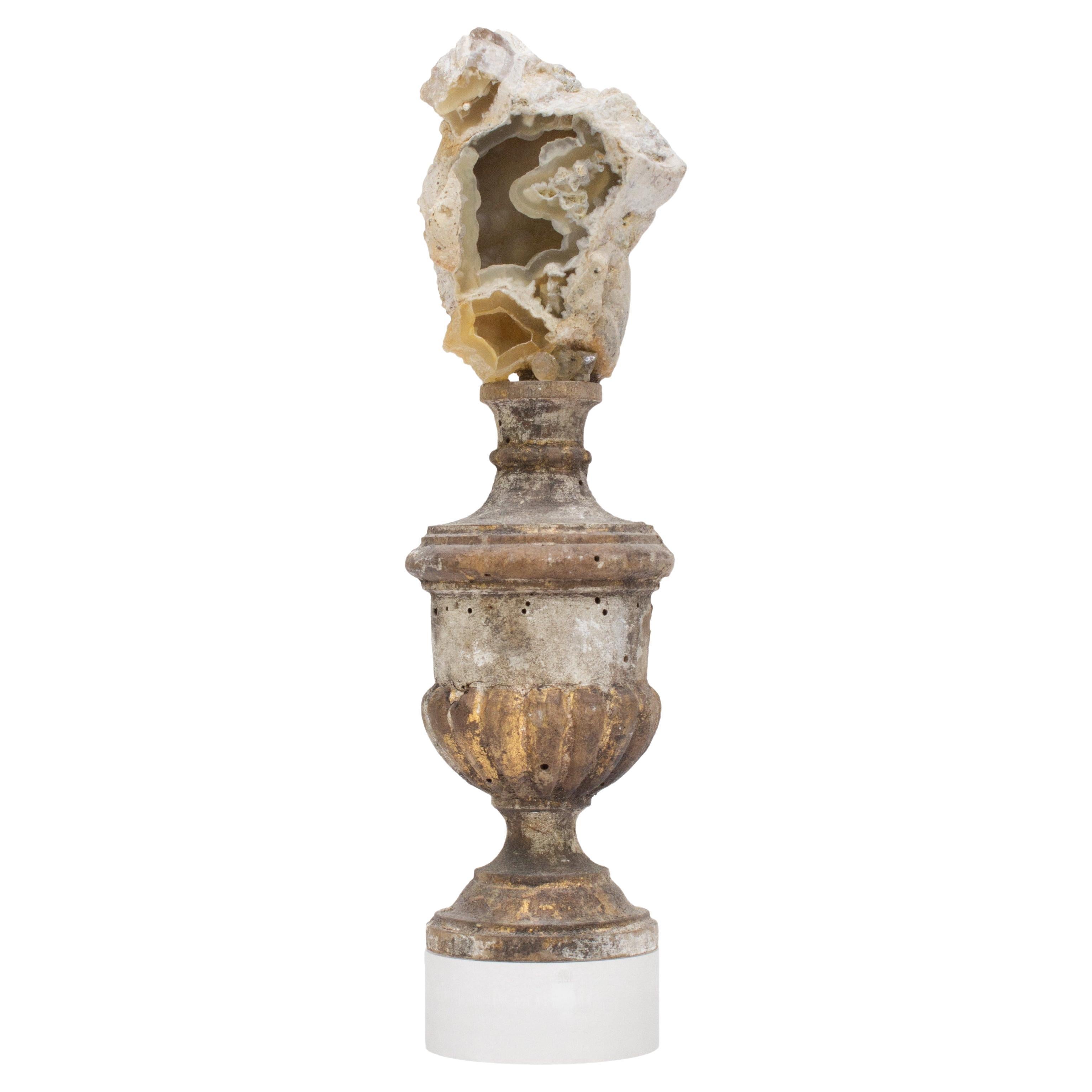 18th Century Italian Fragment with Fossil Agate Coral and Herkimer Diamonds