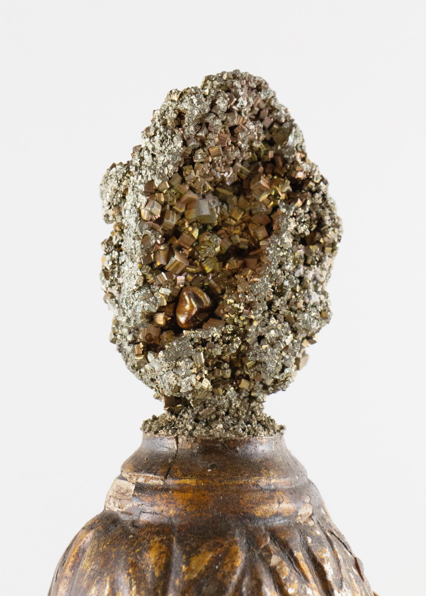 Rococo 18th Century Italian Fragment with Pyrite and a Baroque Pearl on a Lucite Base For Sale
