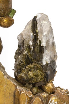 18th Century Italian Fragment with Tourmaline and Gold Leaf Shells on Pyrite