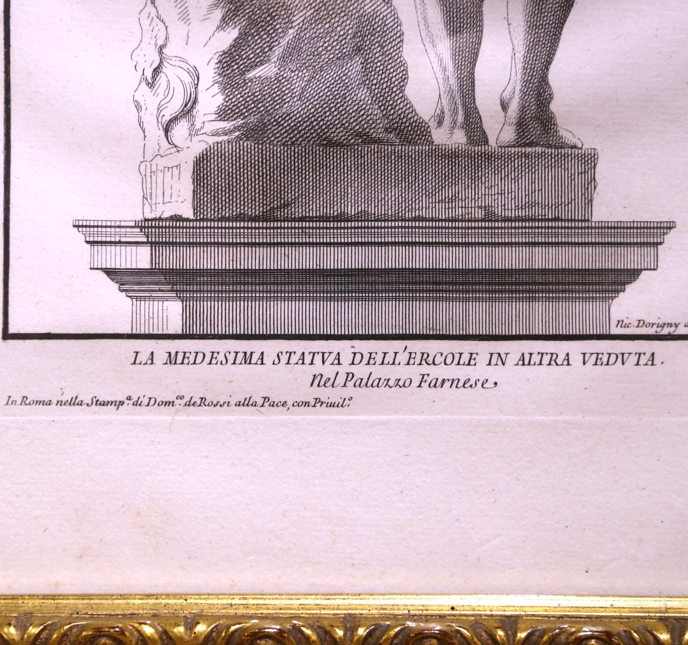 Set von 3 italienischen gerahmten neoklassizistischen Herkules-Statuen-Gravuren, 18. Jahrhundert im Angebot 5