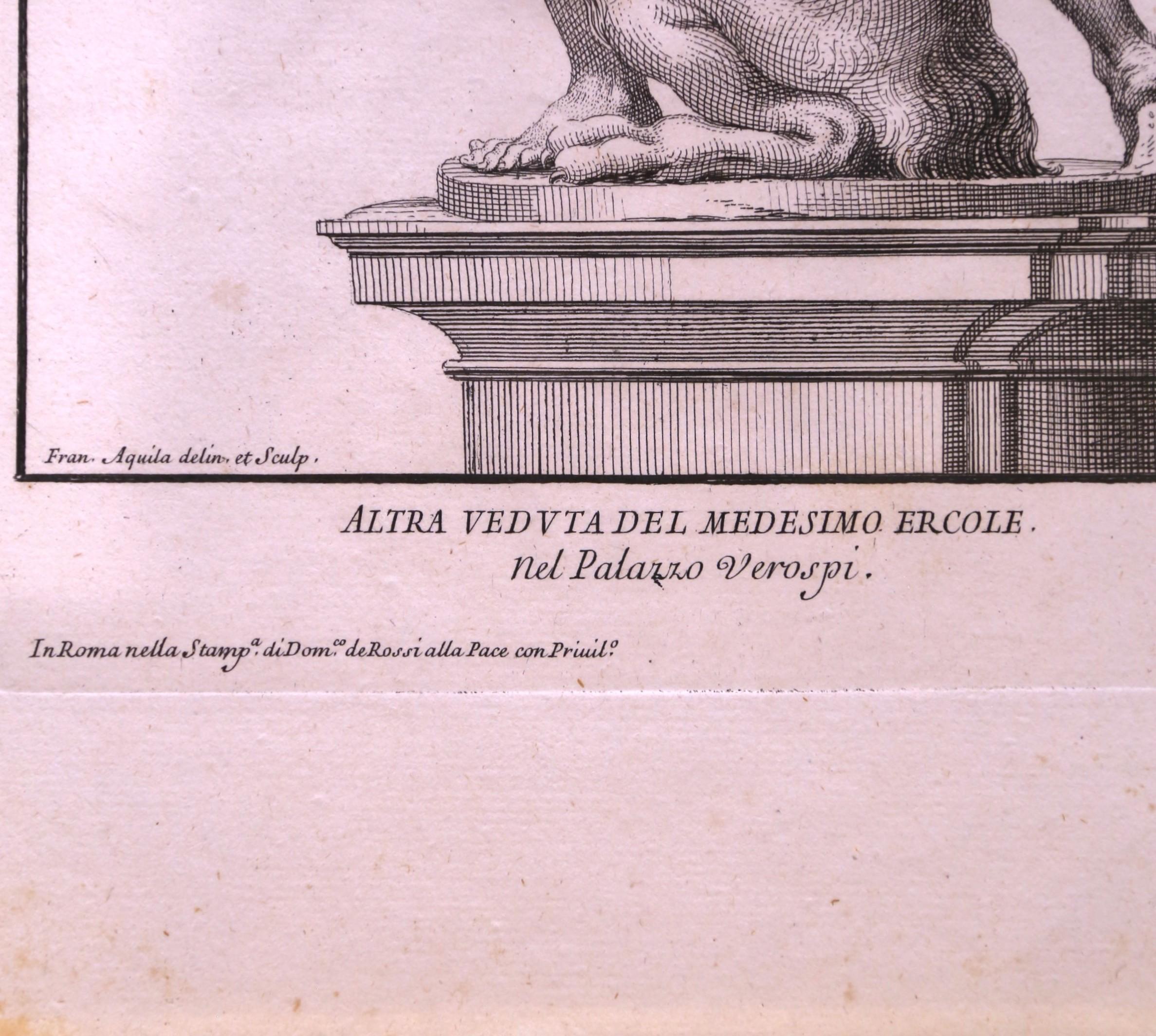 Set von 3 italienischen gerahmten neoklassizistischen Herkules-Statuen-Gravuren, 18. Jahrhundert im Angebot 6
