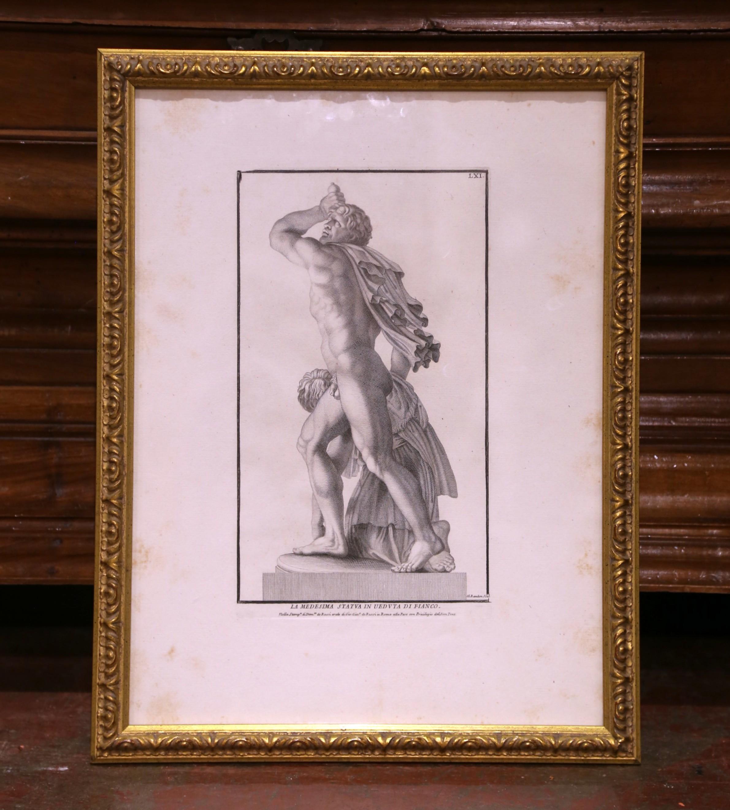 Set von 3 italienischen gerahmten neoklassizistischen Herkules-Statuen-Gravuren, 18. Jahrhundert (Neoklassisch) im Angebot