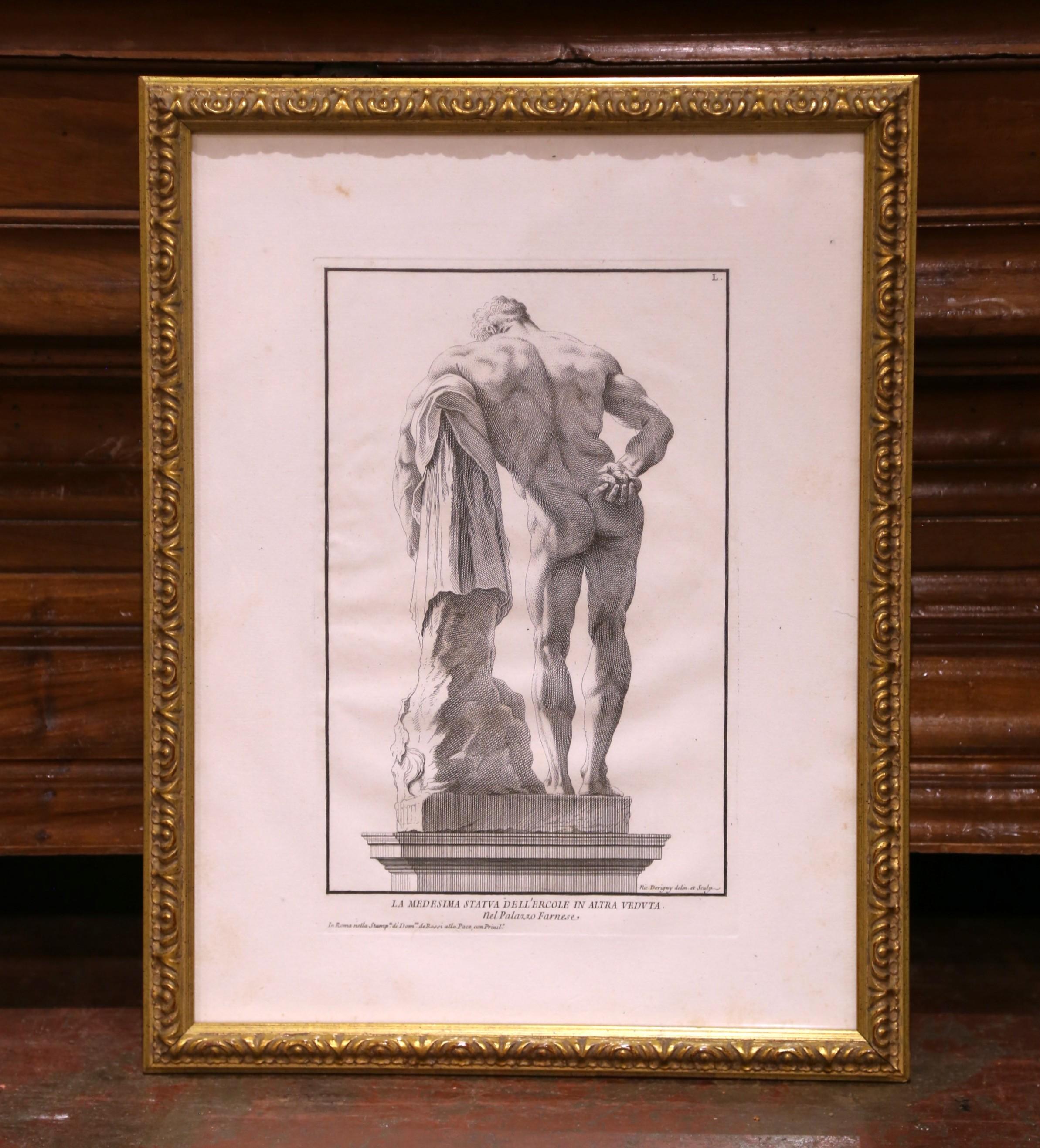 Set von 3 italienischen gerahmten neoklassizistischen Herkules-Statuen-Gravuren, 18. Jahrhundert (Italienisch) im Angebot