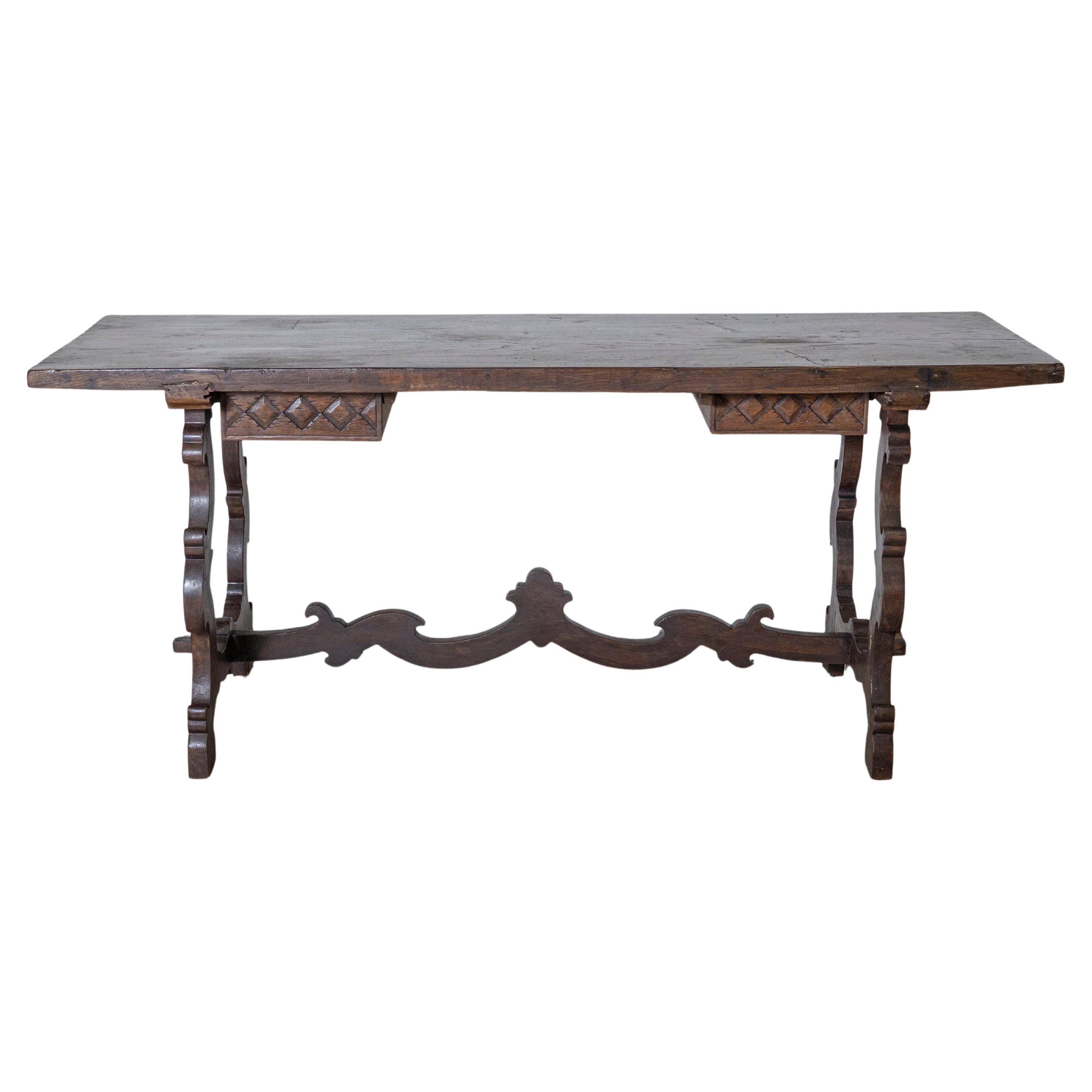 Table Fratino italienne du 18e siècle avec plateau en châtaignier et bas du 19e siècle en vente