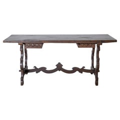 Table Fratino italienne du 18e siècle avec plateau en châtaignier et bas du 19e siècle
