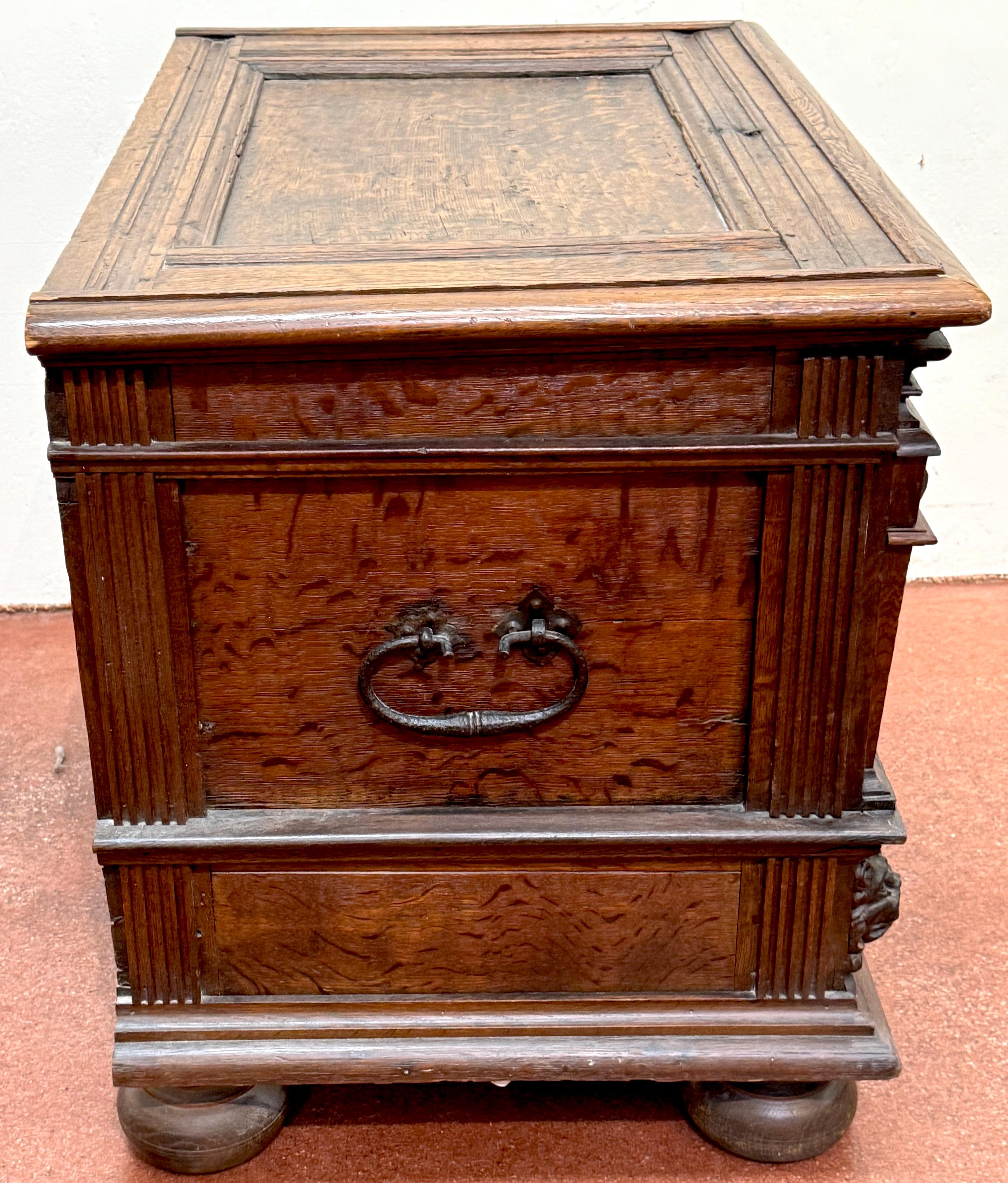 18th Century Italian/ French Renaissance Revival Lion & Inlay Strongbox Chest For Sale 7