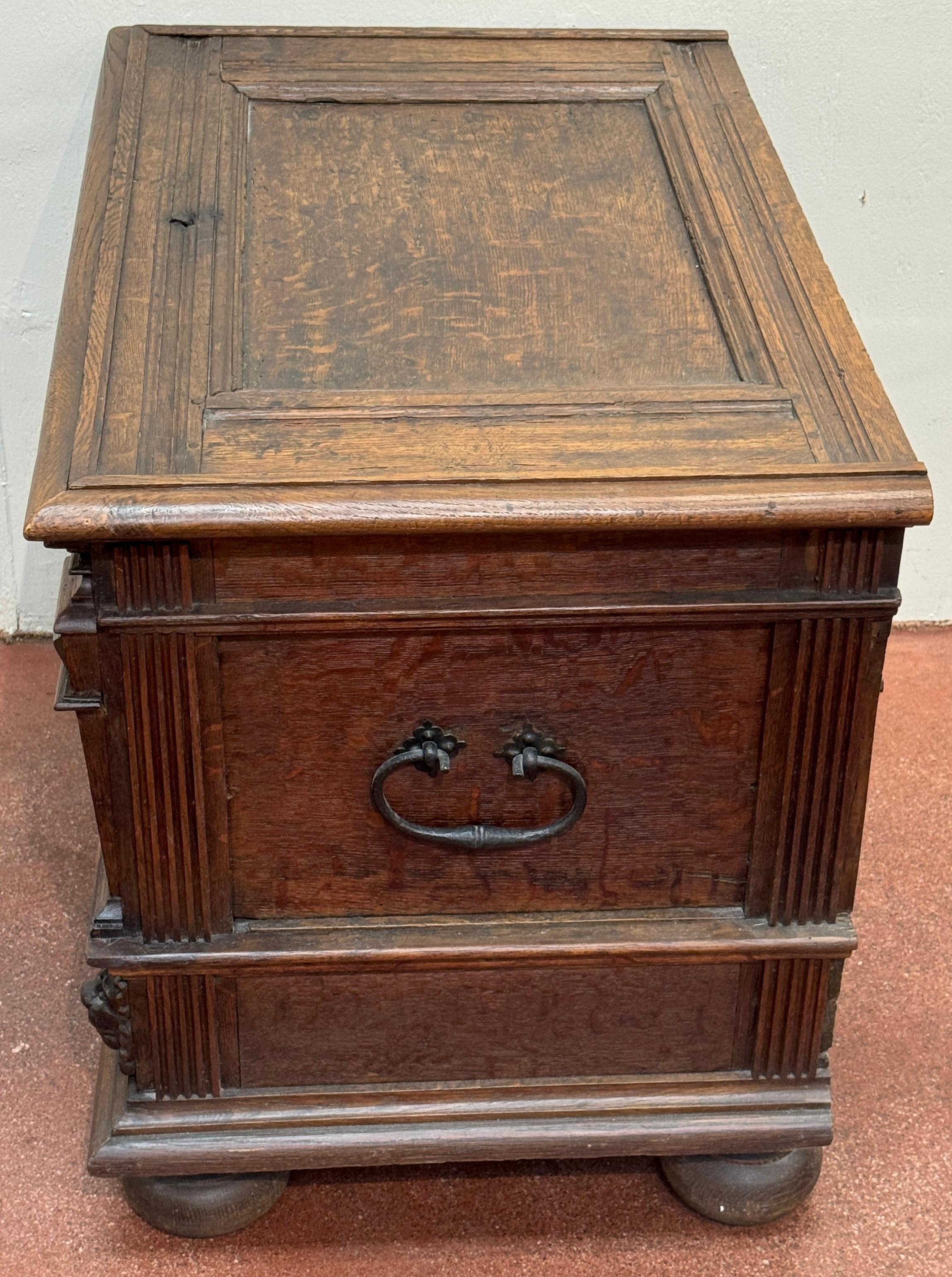 18th Century Italian/ French Renaissance Revival Lion & Inlay Strongbox Chest For Sale 11
