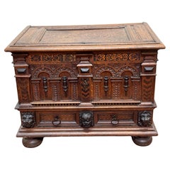 18th Century Italian/ French Renaissance Revival Lion & Inlay Strongbox Chest