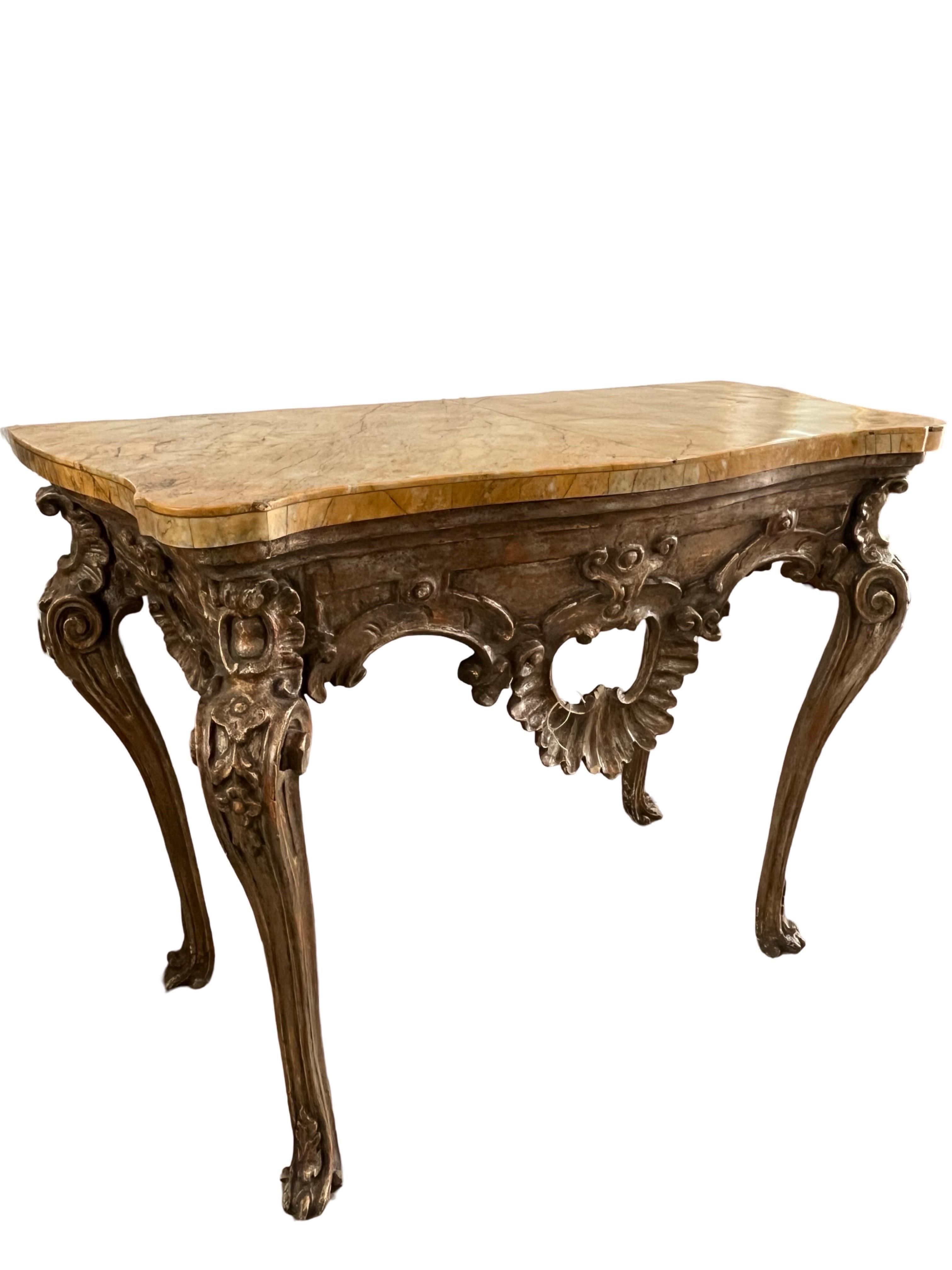 European 18th Century Italian Genovese Baroque Console With Siena Marble Top For Sale