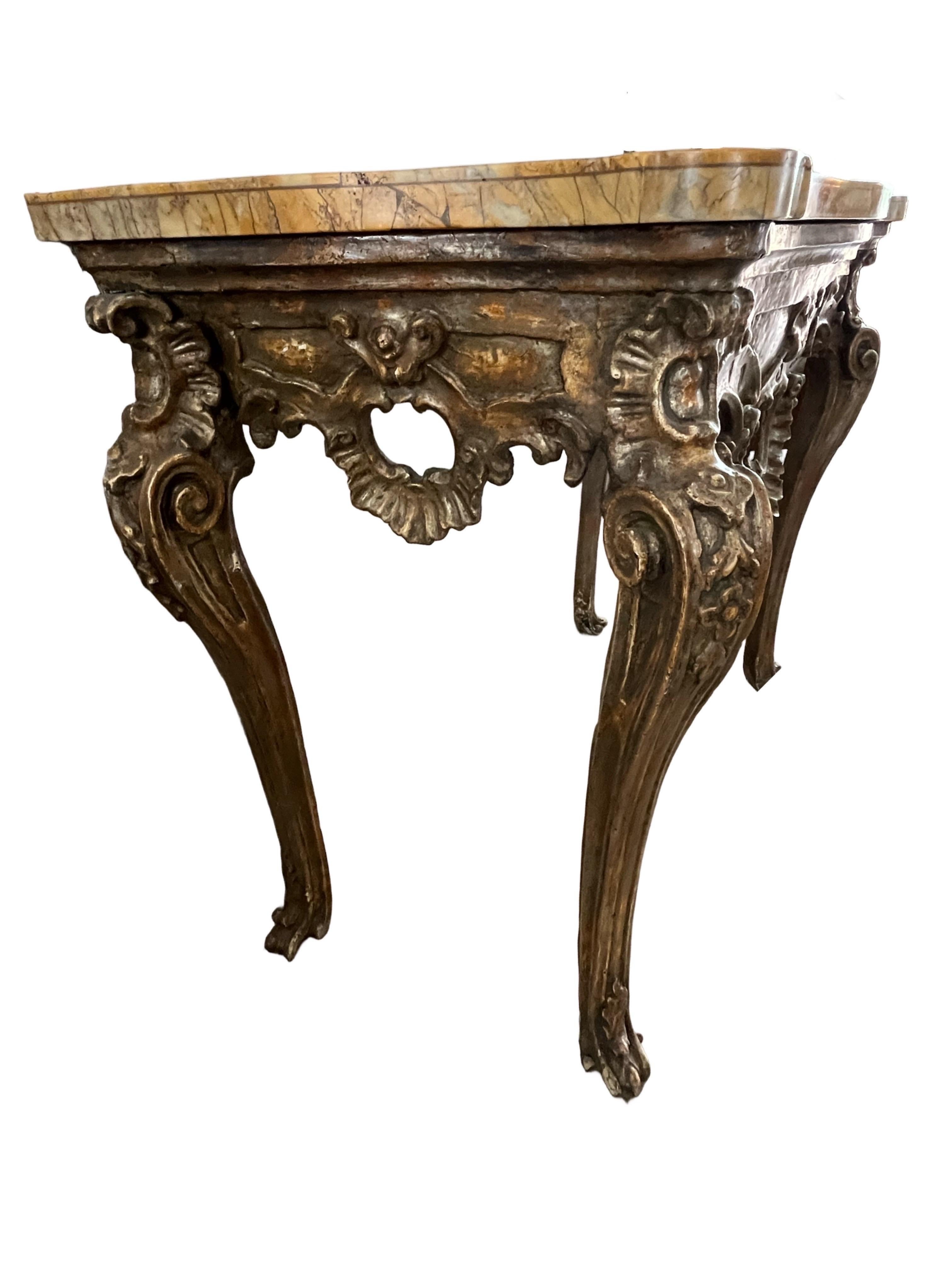 18th Century Italian Genovese Baroque Console With Siena Marble Top In Good Condition For Sale In Carmine, TX
