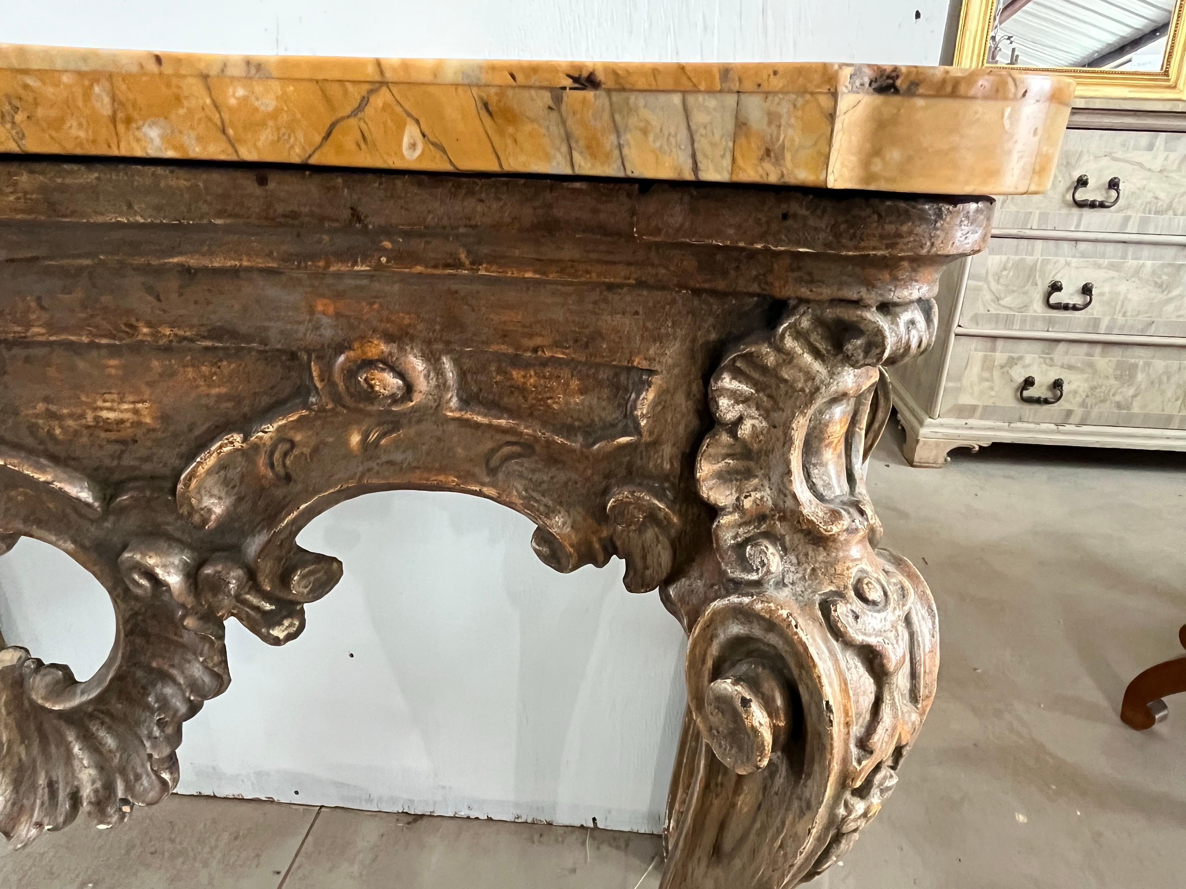 Poplar 18th Century Italian Genovese Baroque Console With Siena Marble Top For Sale