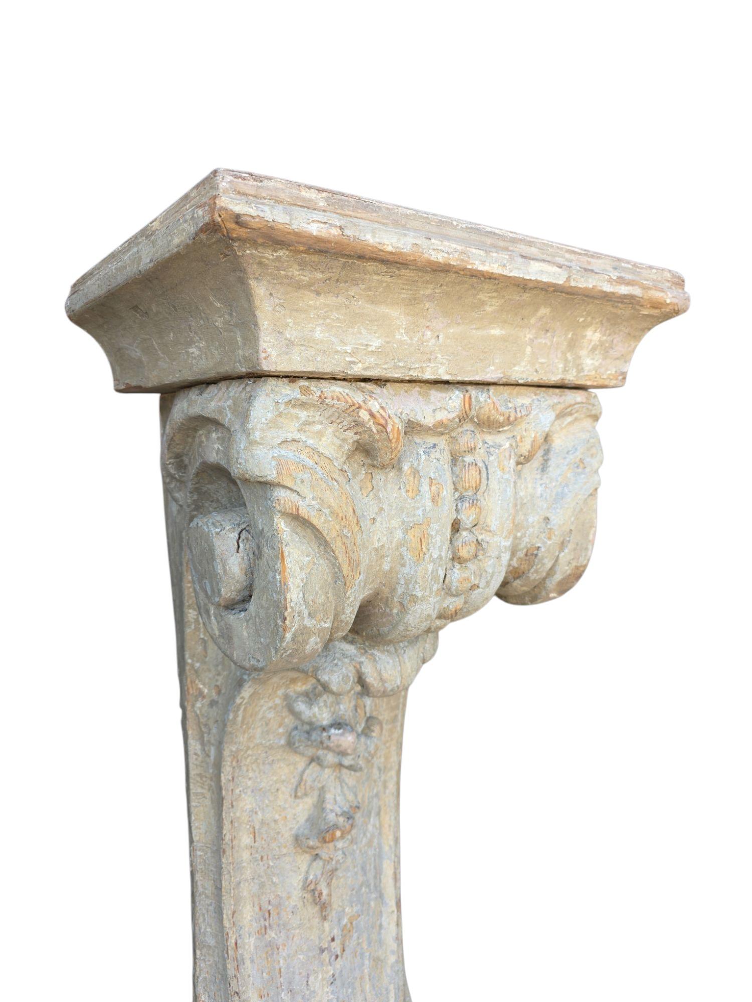 Hand-Carved 18th Century Italian Gesso Wall Mounted Consoles - Pair For Sale