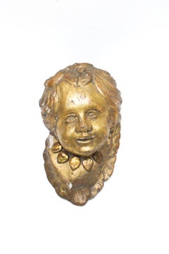 18th Century Italian Gilded Angel Head with Baroque Pearls