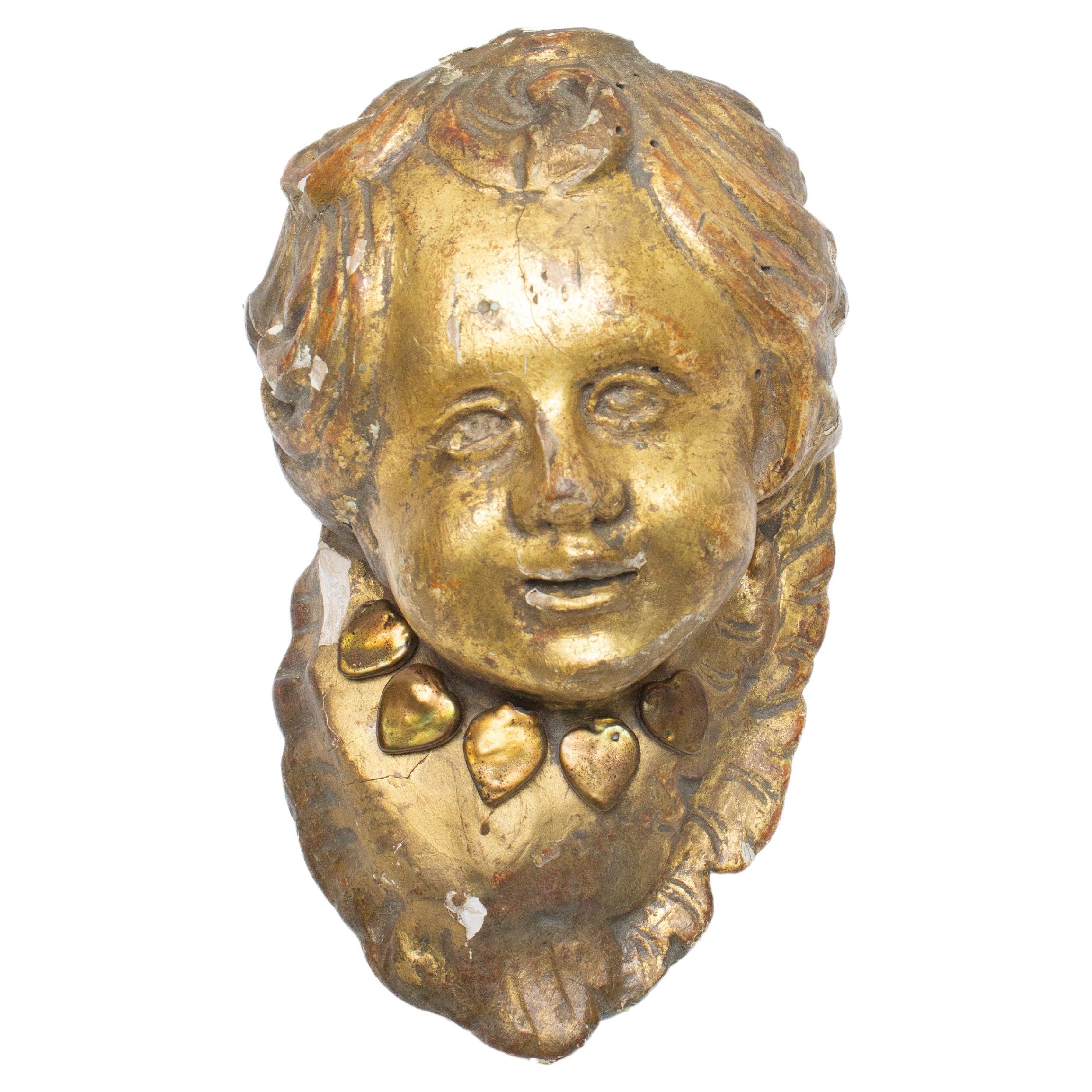 18th Century Italian Gilded Angel Head with Baroque Pearls