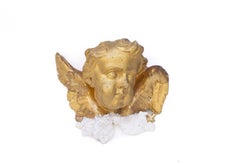 Ange Putto italien doré du 18e siècle avec aragonite et perles baroques