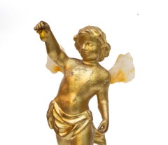 18th Century Italian Gilded Angel with Fossil Agate Wings on Aragonite