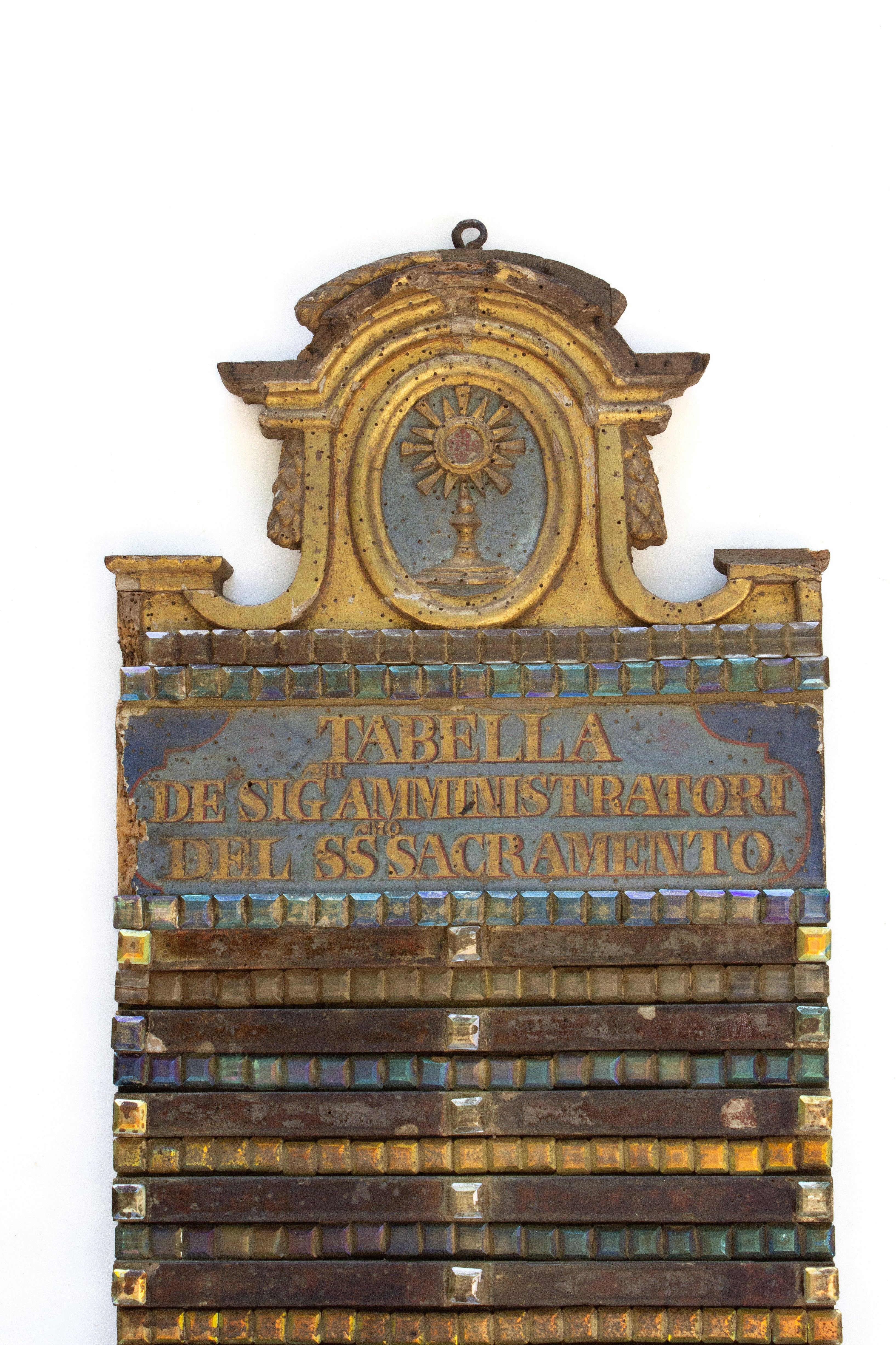 18th Century and Earlier 18th Century Italian Gilded Church Tablet with Faceted Diamante Stones For Sale