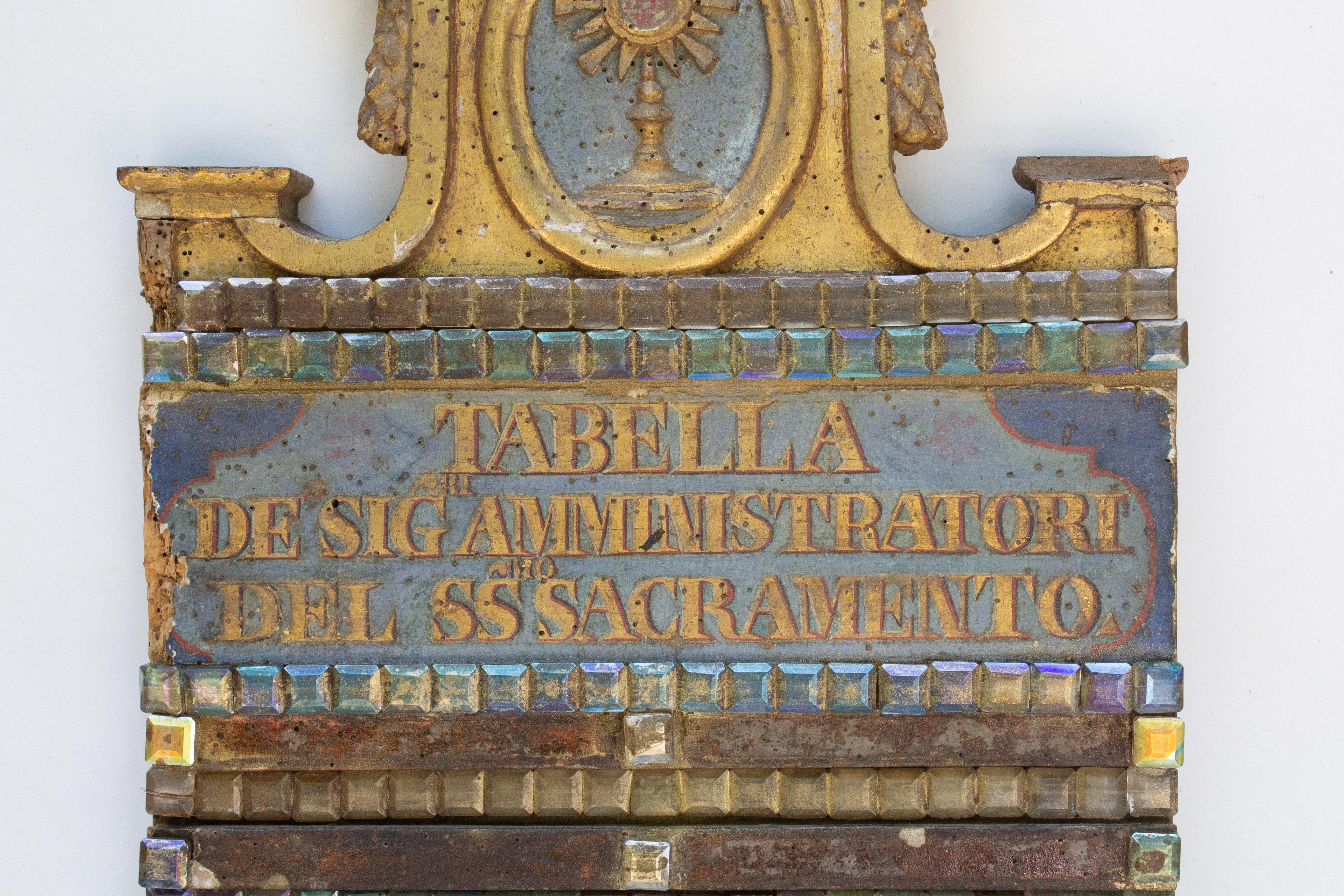 Crystal 18th Century Italian Gilded Church Tablet with Faceted Diamante Stones For Sale
