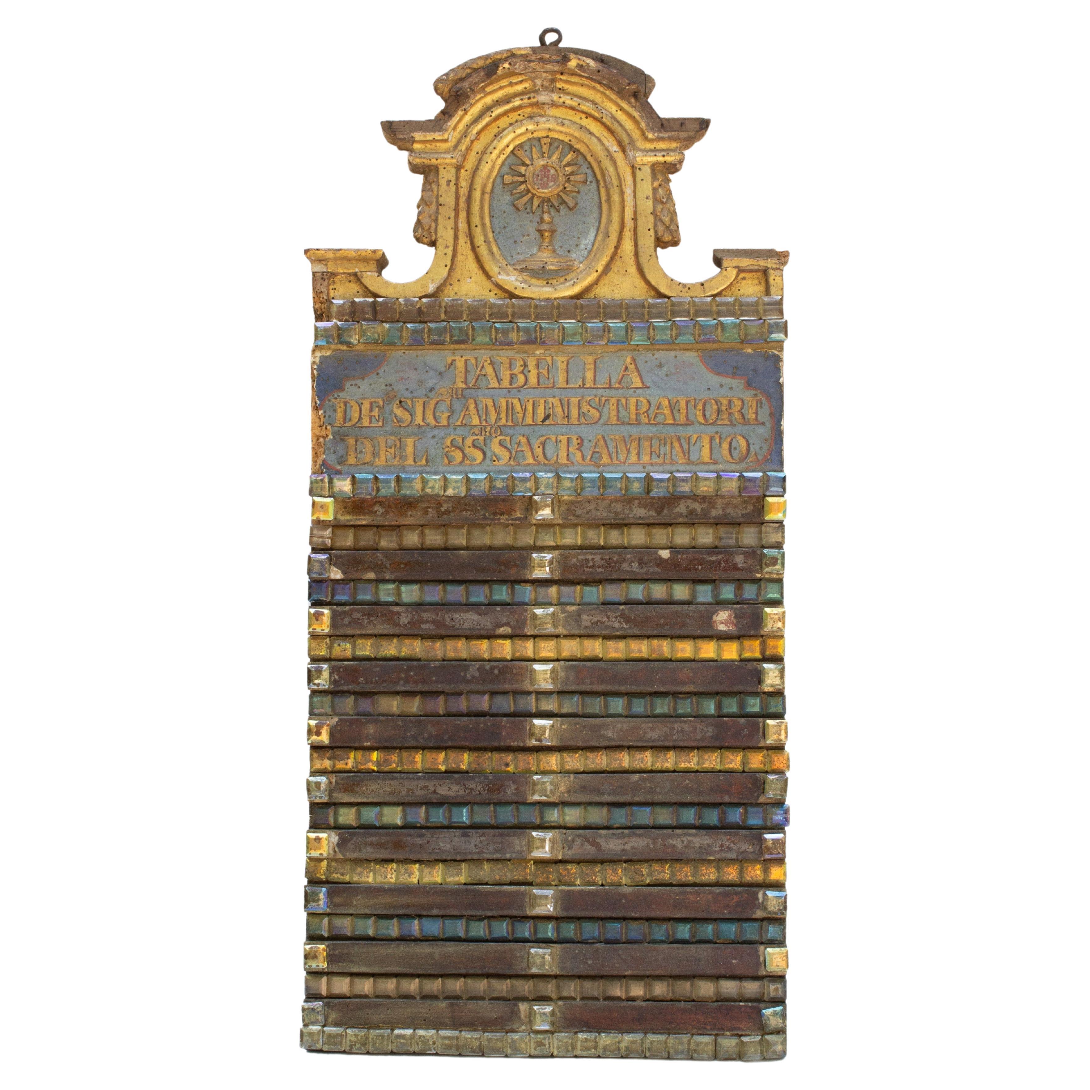 18th Century Italian Gilded Church Tablet with Faceted Diamante Stones For Sale