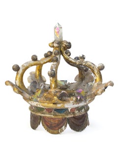 18th Century Italian Gilded Crown with Iridescent Titanium Quartz Crystals