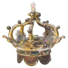 18th Century Italian Gilded Crown with Iridescent Titanium Quartz Crystals