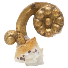 18th Century Italian Gilded Flower Fragment Mounted on Calcite Crystal