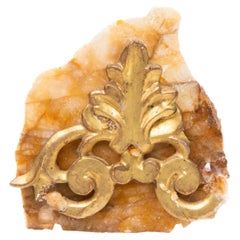 Antique 18th Century Italian Gilded Fragment on a Hematoid Slab with Tangerine Crystals