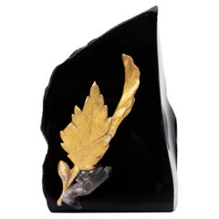 18th Century Italian Gilded Fragment with a Black Irradiated Crystal on Obsidian