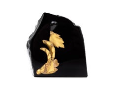 18th Century Italian Gilded Fragment with a Faceted Black Crystal on Obsidian