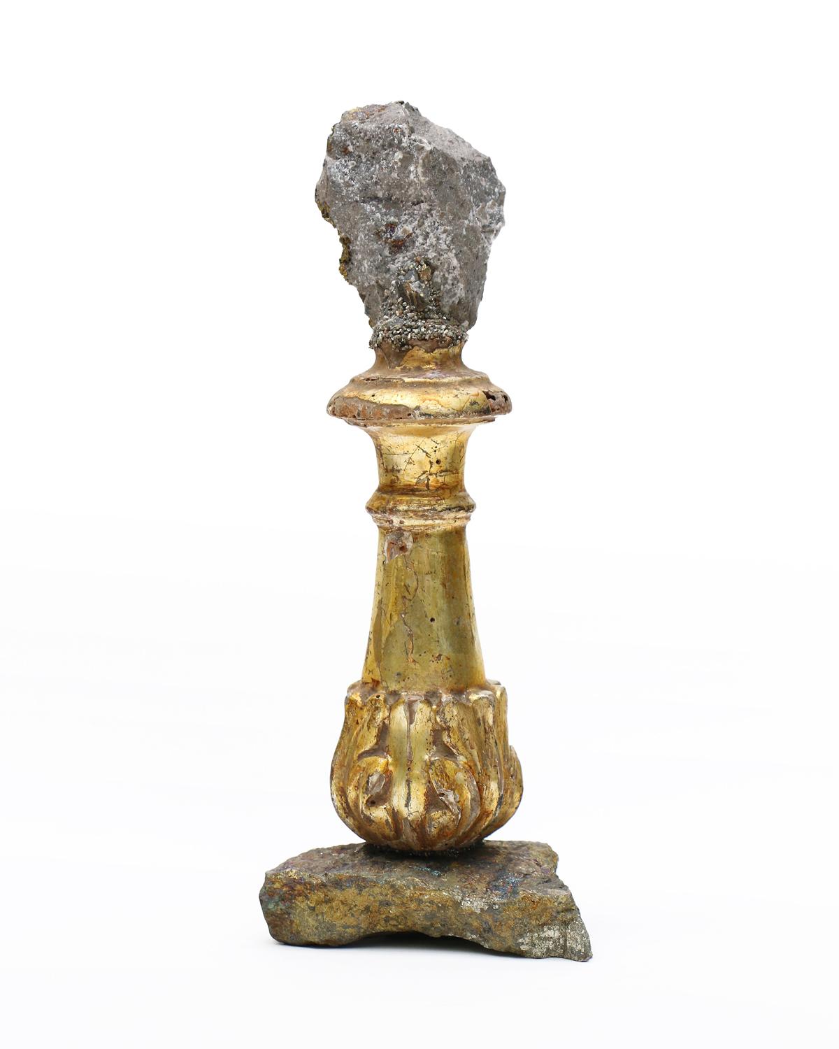 18th Century and Earlier 18th Century Italian Gilded Fragment with Chalcopyrite and Pyrite in Matrix For Sale