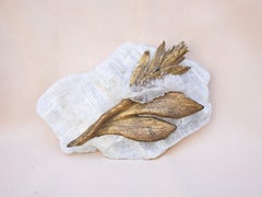 18th Century Italian Gilded Leaf Fragments with Quartz Crystals on Selenite