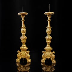 18th Century Italian Gilded Pricket Candlestick Set