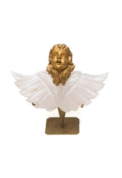 18th Century Italian Gilded Putto with Quartz Crystal Wings on a Gold Stand
