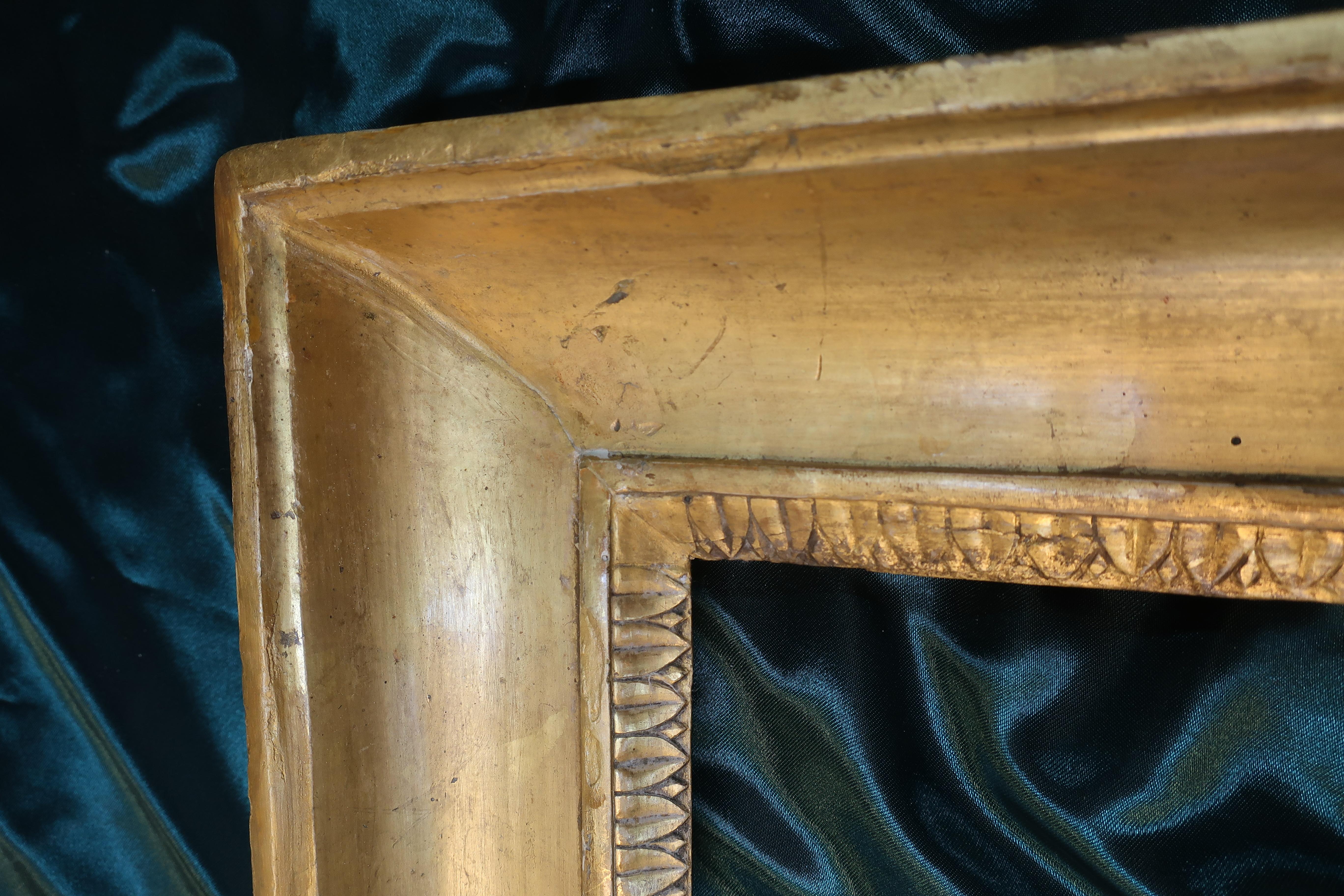 Hand-Carved 19th Century Empire Style Frame Gilded in Pure Gold For Sale