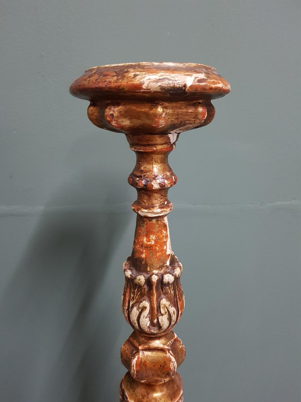 Gilt 18th Century Italian Gilded Wooden Candlestick For Sale