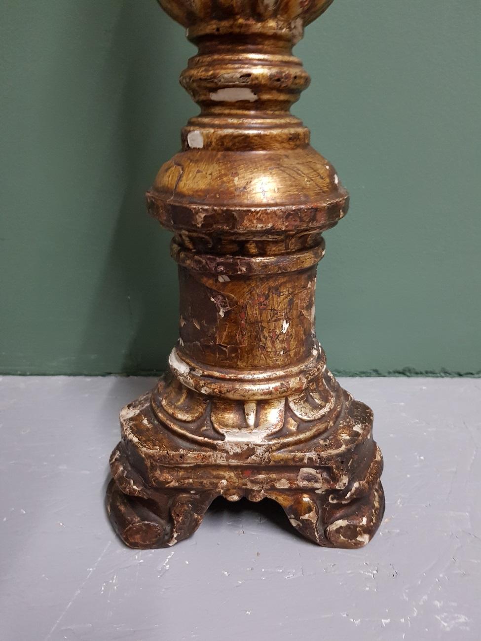 18th Century and Earlier 18th Century Italian Gilded Wooden Candlestick For Sale