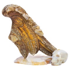 18th Century Italian Gilt Angel Wing on a Hematoid Slab with Citrine and Quartz